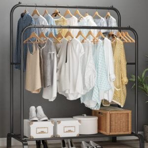 Heavy-Duty Clothing Rack with Bottom Storage