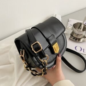 Buckle-Flap Saddle Bag – Tan With Chain Accent