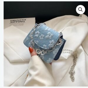 Floral denim mini crossbody bag