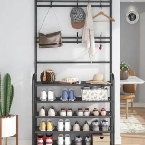 4-Tier Shoe Rack With Coat Bag Hanger – Space-Saving Organizer