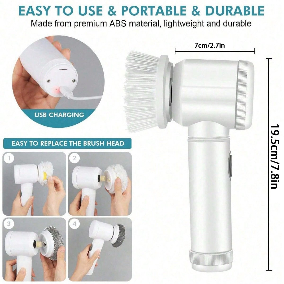 6-in-1 Rechargeable Electric Cleaning Brush Set – Multi-Purpose Power Scrubber - Image 6