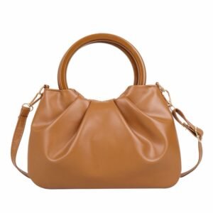 Women’s Ruched Ring Handle Handbag With Shoulder Strap