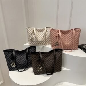 Women’s Monogram Tote Shoulder Bag With Charm - Black/Brown/Cream/Pink