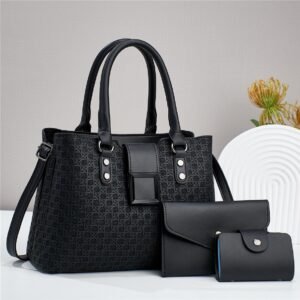 Women’s 3-in-1 Woven Tote Handbag Set - Blue/Nude/Brown/Wine/Black