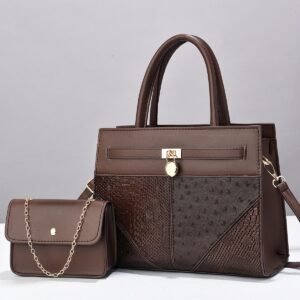 Women’s 2-in-1 Patchwork Tote Handbag Set - Brown/Black/Tan/Pink/Beige/White