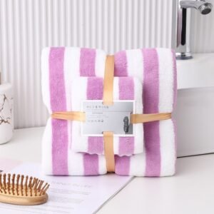 2 PCS STRIPE MICROFIBER TOWELS