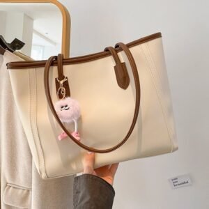 Women’s Classic Tote Shoulder Bag With Fluffy Charm