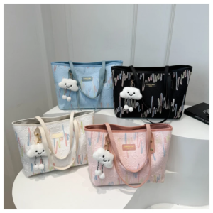 PASTEL ART EMBROIDERY BAG WITH CLOUD CHARM